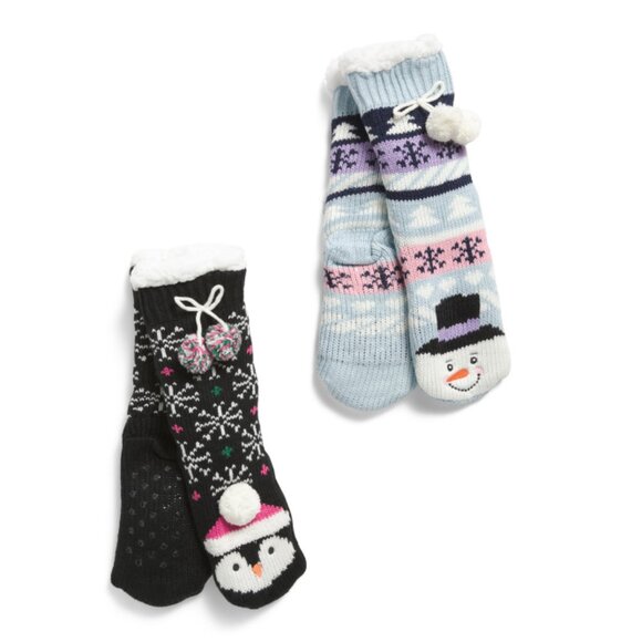 HALLMARK Black 2pk Faux Shearling Lined Holiday Slipper Socks - Picture 1 of 1